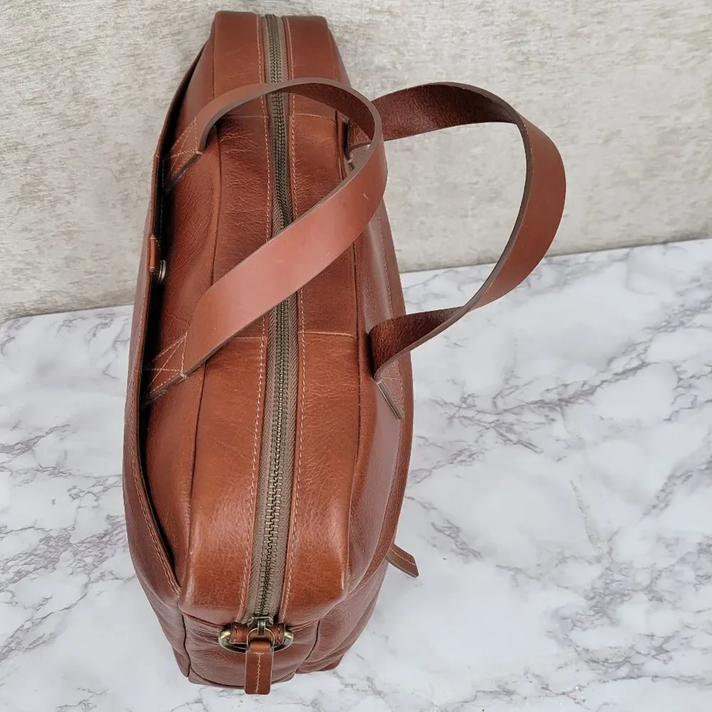 Fossil Leather Brief Workbag Cognac Breifcase Bag